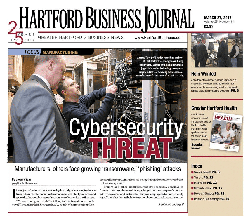 Kelser's work in manufacturing featured on front page of Hartford Business Journal
