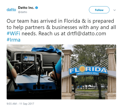 Datto Disaster Recovery Team Tweet 3 - Florida Arrival.png
