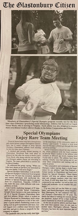 Kelser_Fitbit_Special Olympics CT_coverage in Glastonbury Citizen